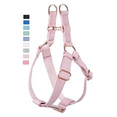 Peitoral de couro macio para cães – Peitoral ajustável para cães com fivela de metal resistente em ouro rosa, coletes de nylon Freedom para cães pequenos, médios e grandes, treinamento fácil de
