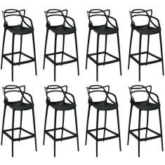 Kit 8 Banquetas Allegra Com Encosto Design Cozinha/bancada - Preto