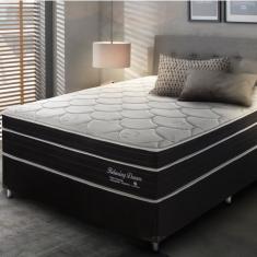 Cama Box Casal Relaxing Dream 1,38x1,88x0,64cm Molas Ensacadas Tecido Suede Preto, Malha 180g Branca