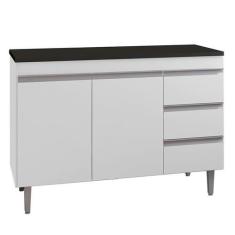 Balcão de Cozinha Andréia Branco com Tampo 100 cm Preto Fosco  AJL - A