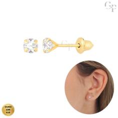 Brinco Ouro 10k Zircônia Branca 3mm Recém Nascido Infantil e Adultos c