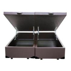 Cama Box Baú Casal Bipartido Linhão Marrom Com Pistão A Gás, Imperium 