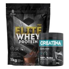 Kit: Whey Protein Elite Pro 1kg + Creatina Monohidratada Pote 300g - 100% Pura Importada - Soldiers-Unissex