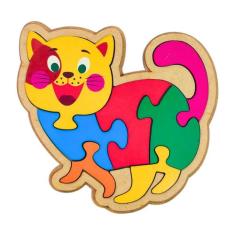 Quebra cabeça Infantil Gato 7 peças Brinquedos Educativos Madeira Mani