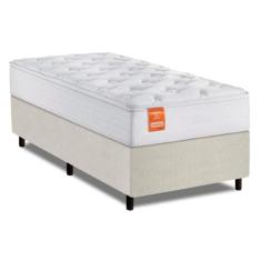 Cama Box Colchão Solteiro Molas Ensacadas Real 88x188x65cm Linho Branc