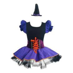 Fantasia Bruxinha Infantil de Luxo Com Corselet e Chapéu de Halloween 