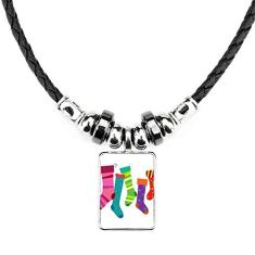 DIYthinker Colar de Ilustração de Meias Coloridas Feliz Natal Joias Torque Pingente de Corda de Couro