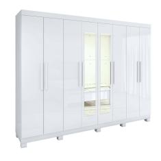 Guarda-roupa Casal Easy Slim 8 Portas Com Espelho e Pés Branco