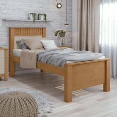 Cama Solteiro Athenas Móveis Lopas Amêndoa Clean/Off White/Amêndoa Clean