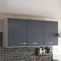 Armário de Cozinha Aéreo Suspenso 3 Portas Branco/Cinza
