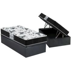Cama Box Baú Solteiro: Colchão Espuma Probel D28 / EP ProDormir Advanced Tech1000 + Base CRC Suede Gray(88x188)