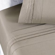 Jogo de Lençol King Yara bordado 4 peças Bege