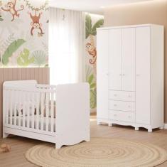 Quarto Bebê Completo Berço Americano Bem 3 em 1 Guarda Roupas 4 Portas 3 Gavetas Junior 100% MDF