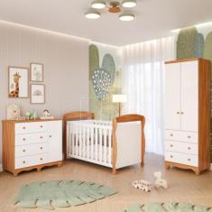 Quarto Bebê Completo Berço Americano Marquesa 3 em 1 Guarda Roupas 2 Portas Cômoda Junior 100% MDF