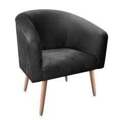 Poltrona Stella Suede Preto Pés Palito Natural D´rossi