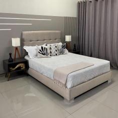 Cama Moderna Luxo Com Cabeceira Berlim Linho Bege RBL Casal 1,40 X 1,9