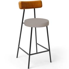 Banqueta Baixa Cozinha Sala Jantar Bancada Milão L02 Couríssimo Whisky Linho Bege - Lyam Decor