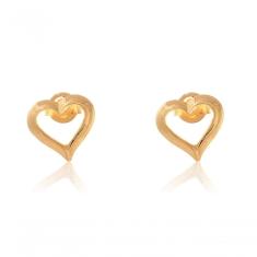 Brinco Pequeno De Coração Vazado Folheado Em Ouro 18k [f027]