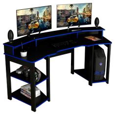 Mesa Gamer Cockpit 3 Prateleiras Me4167 Preto Azul Tecno Mobili Preto Azul