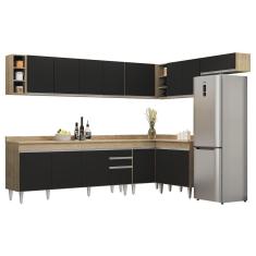 Armário De Cozinha Modulado De Canto 8 Peças Cp26 Balcão Com Tampo Castanho/preto - Lumil