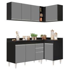 Armário De Cozinha Modulado De Canto Esquerdo 4 Peças Cp47 Balcão Com Tampo Preto/cinza - Lumil