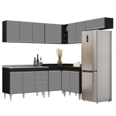 Armário De Cozinha Modulado De Canto 7 Peças Cp21 Com Pia Inox Preto/cinza - Lumil