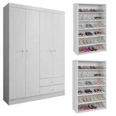 Guarda Roupa Louise com 02 Sapateiras Laís Branco Brilho - AJL - AJL M