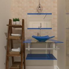 Gabinete de Vidro 60cm com Cuba Quadrada Azul