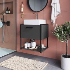 Gabinete Para Banheiro Suspenso Com Cuba E Porta Basculante Grafite