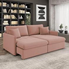Sofá Retrátil Reclinável 4 Lugares 254cm Maili Veludo Rosê K01 - D'Ros
