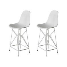 Kit 2 Banquetas Bistrô Alta Eames Branca Base Ferro Branco - Cor: Bran