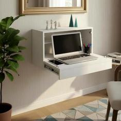 Escrivaninha Suspensa Bancada Compacta com Gaveta Mesa para Notebook Branco Laca