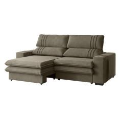 Sofá 2 Lugares Retrátil Noruega 230 cm Veludo Cappuccino Pés Tabaco K0