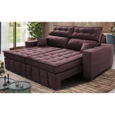 Sofá Retrátil e Reclinável 2,20m Molas Ensacadas e Costura Tripla Cama