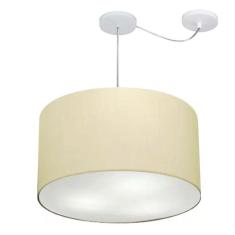 Lustre Pendente Cilíndrico Com Desvio Md-4239 Cúpula Em Tecido 45x30cm Algodão Crú - Bivolt