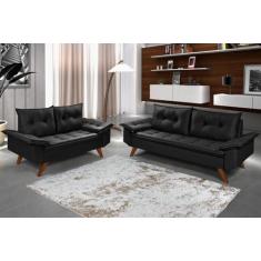 Conjunto Sofá Bariloche 2 E 3 Lugares Essencial Estofados, Preto