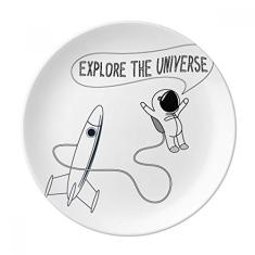 Universo e Alienígena Espacial Prato de Viagem Decorativo de Porcelana Salver Prato de Jantar