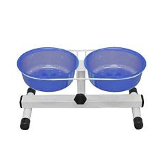 Comedouro Bebedouro Duplo Regulagem Nº 03 Gato Branco Azul