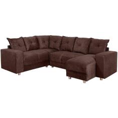 Sofá de Canto 5070 com Chaise 5 Lugares Suede e Almofadas Soltas Cor Marrom