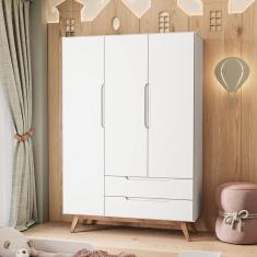 Guarda Roupa Infantil Retrô 3 Portas 2 Gavetas Sonhare Branco