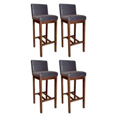 Kit 4 Banquetas Alta Lisboa Estofada 100 Cm Madeira Maciça Castanho Suede CCS
