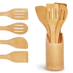 Kit de Utensílios em Bambu com Suporte de 5 peças- Dolce home
