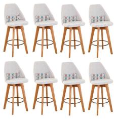 Kit 08 Banquetas Bege Claro E Almofada Mosaico