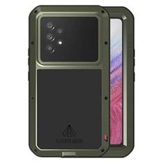 LOVE MEI Compatível com Samsung Galaxy A53 5G, esportes ao ar livre, impermeável, militar, à prova de choque, à prova de poeira, sujeira, alumínio híbrido, metal + silicone + vidro temperado (verde)