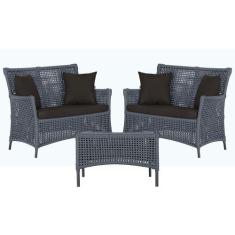 2 Sofá Área e Mesa Igapó Alumínio Pintura Preta Corda Náutica Estofado