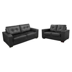 Conjunto Sofá de Couro Punto 3 e 2 lugares - Preto Pigmentado - Mempra