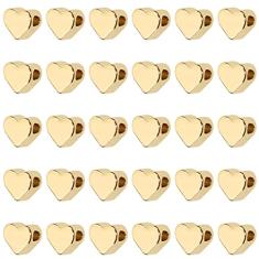 Shapenty Contas espaçadoras de coração banhadas a ouro 14K latão amor coração solto pingente para dia dos namorados dia das mães enfeite de Natal pulseira colar brinco pingente artesanato DIY, 30