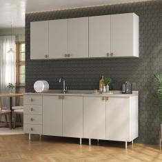 Cozinha Compacta 4 Peças 100% Mdf Bp 2 Balcões 2 Aereos Maranello Branco/Panna