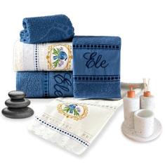 Jogo de Banho Ponto Russo 5 Peças Toalha de Banho Rosto e Tapete 100% 