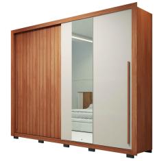 Guarda Roupas Casal Com Ripado e Espelho 2 Portas 4 Gavetas Madeirado/Off White Eloa Caemmun